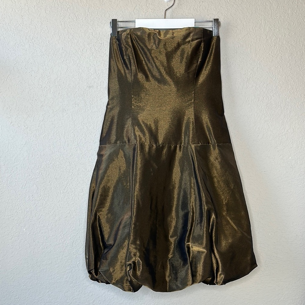 Ralph Lauren Black Label Strapless Gold Metallic Bubble‎ Hem Mini Dress Size 12